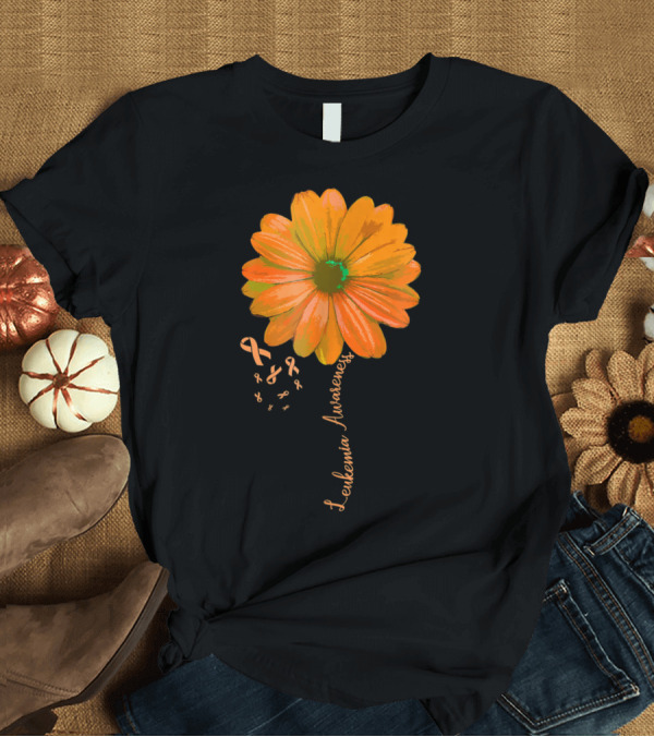T-Shirt: Leukemia Awareness Pretty Orange Flower Support Wife Husband T-Shirt Leukemia Awareness Pretty Orange Flower Support Wife Husband T-Shirt