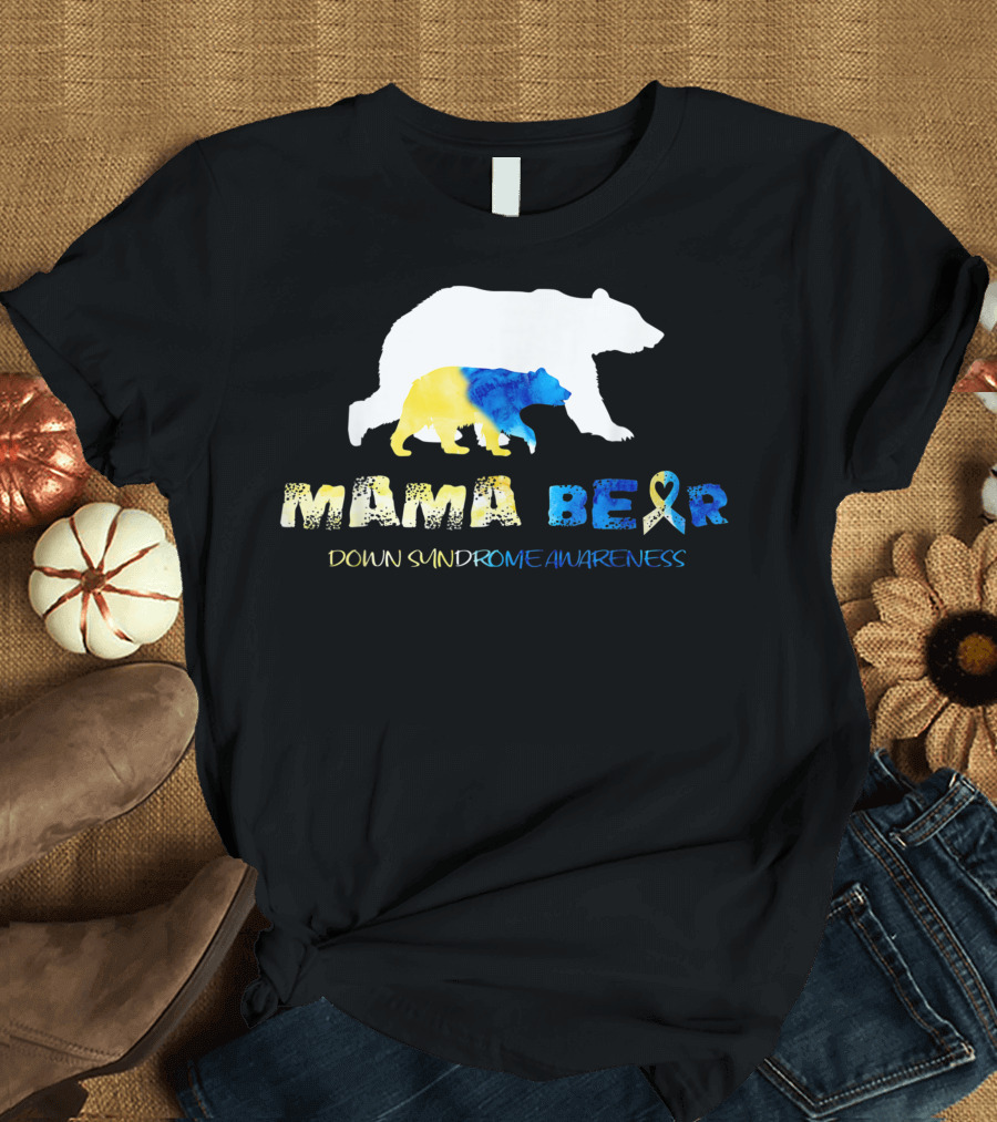 Mama Bear Down Syndrome Awareness Ribbon Bear T-Shirt