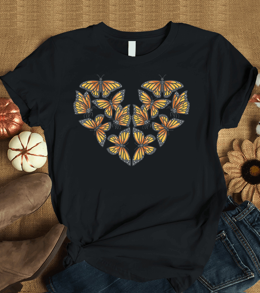 Monarch Butterfly Heart Shape Butterflies Lovers Monarch T-Shirt