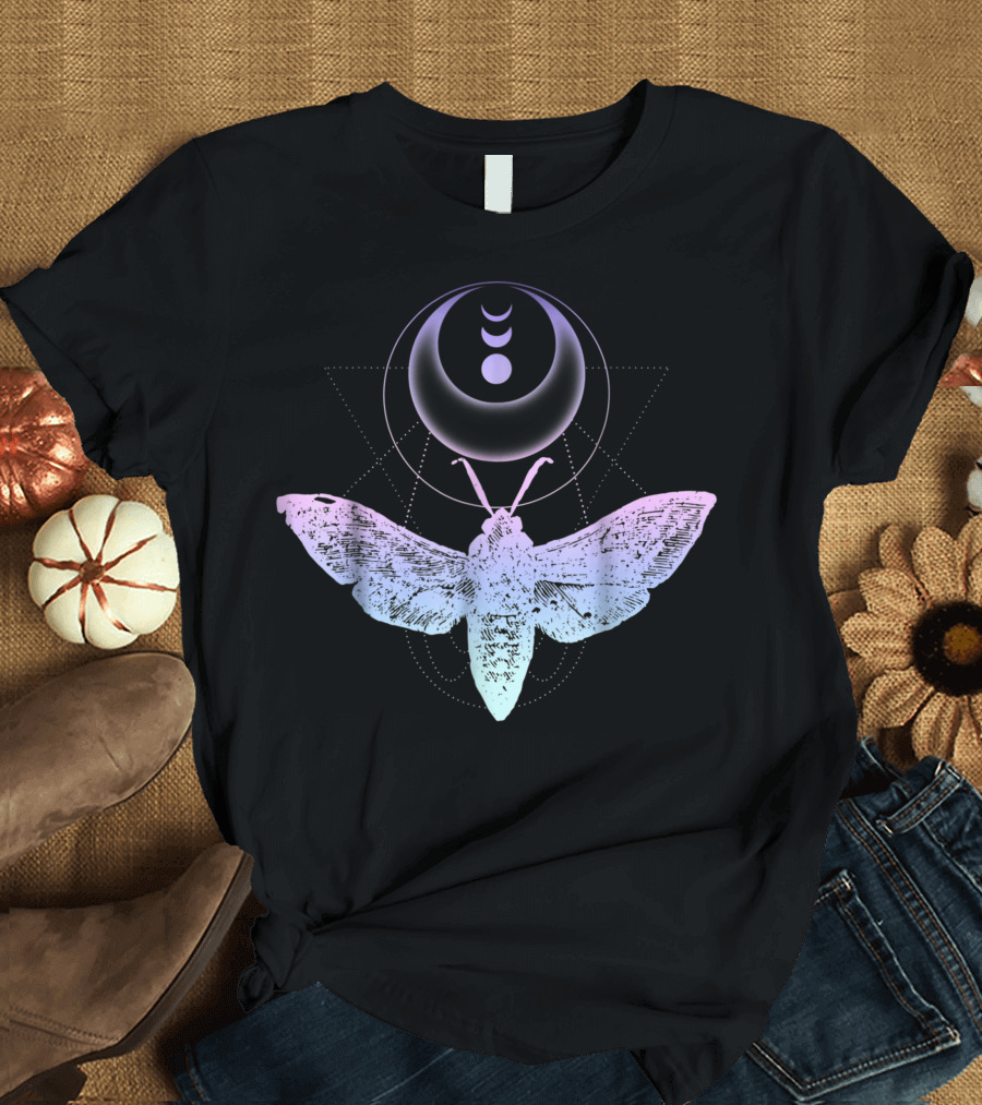 Moth and Crescent Moon Witchy Pastel Goth Aesthetic T-Shirt