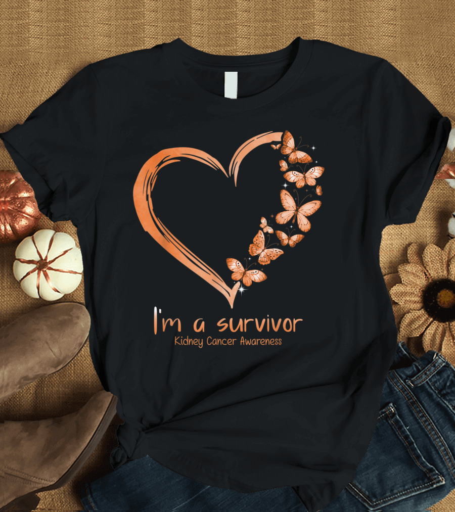 I'm a Survivor Orange Butterfly Heart Kidney Cancer Awareness T-Shirt