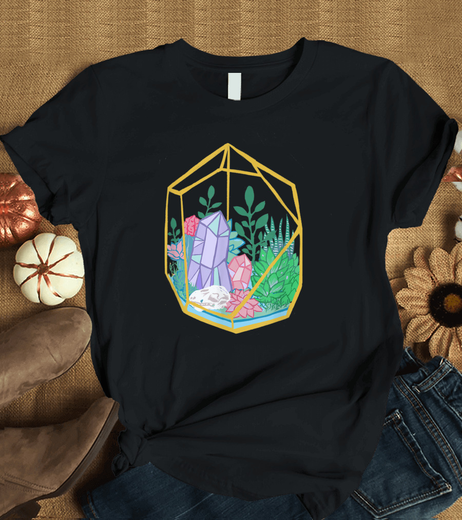 Pastel Goth Crystals Garden Witch Terrarium with Succulents T-Shirt