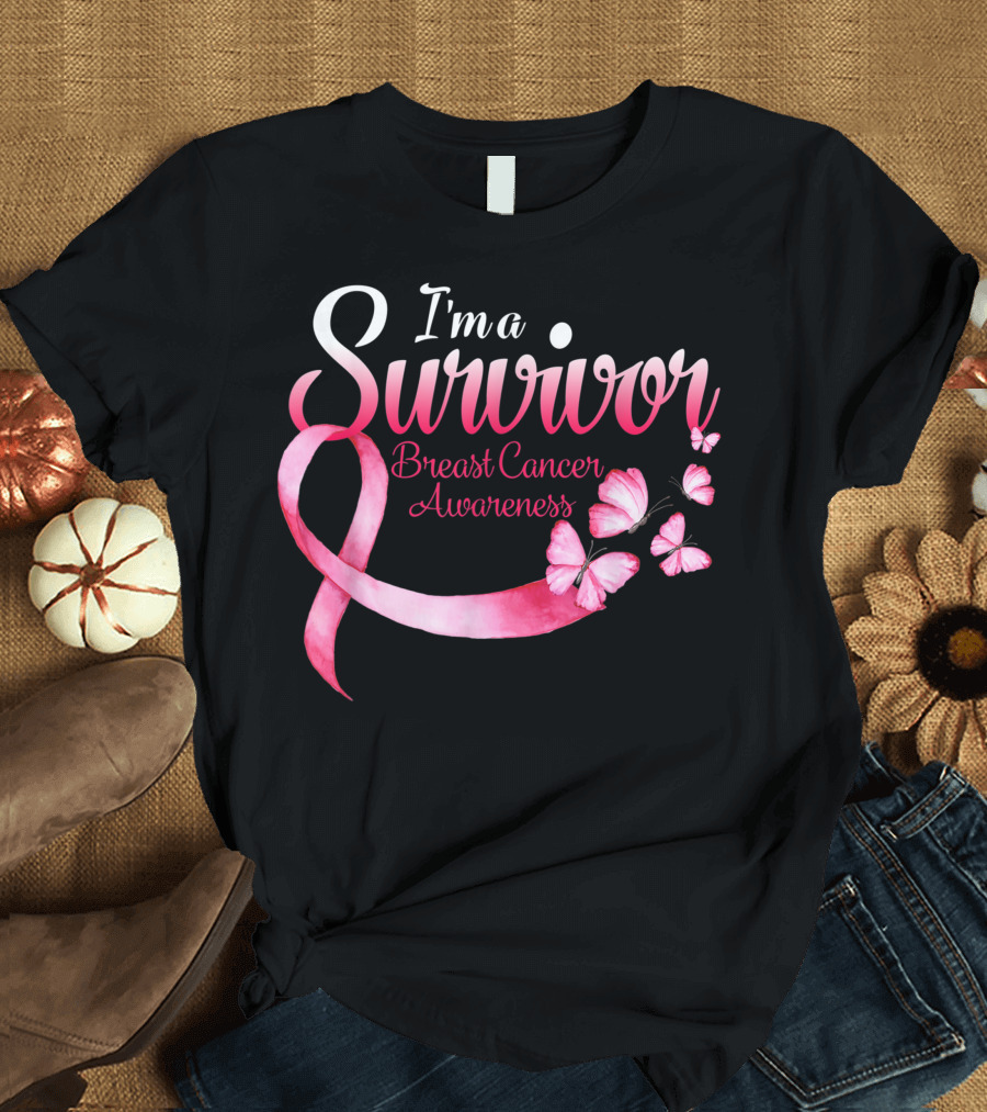 I'm A Survivor Pink Butterfly Breast Cancer Awareness T-Shirt