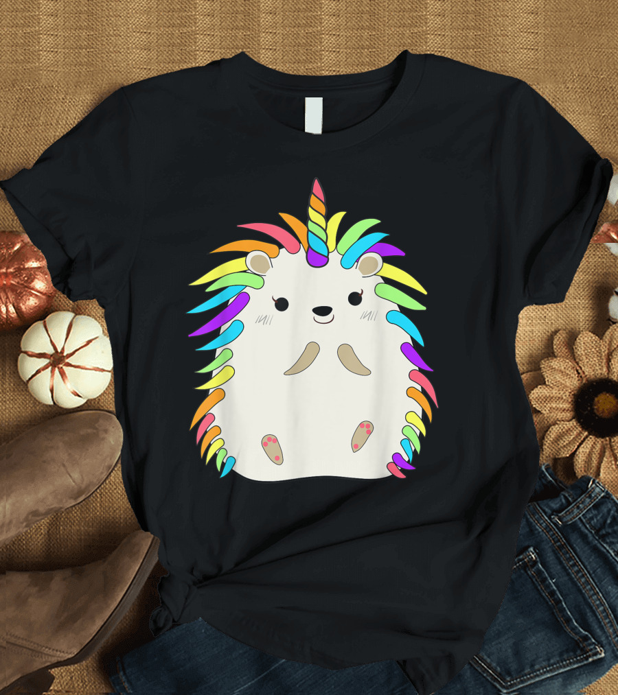 Rainbow Hedgehog Unicorn Animal Lover Girl T-Shirt