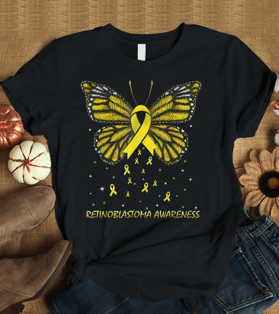 Retinoblastoma Awareness Yellow Ribbon Butterfly T-Shirt