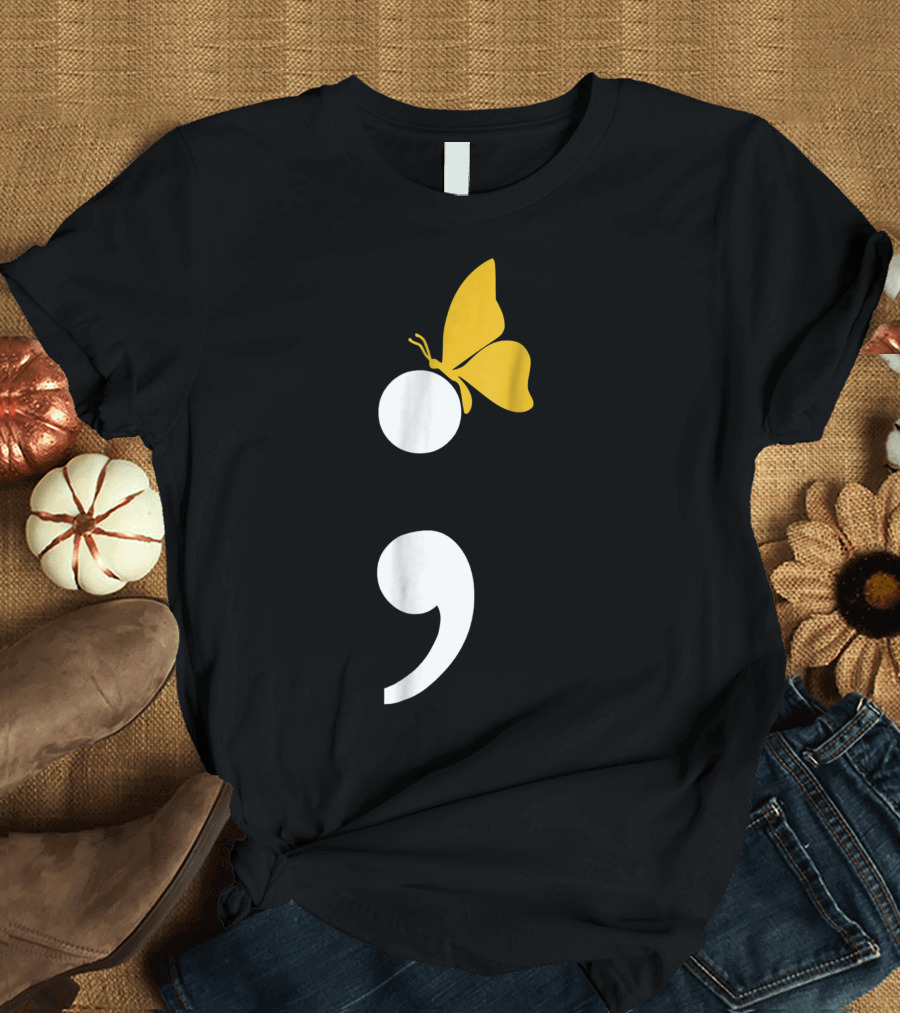 Semicolon Butterfly Suicide Prevention Awareness T-Shirt