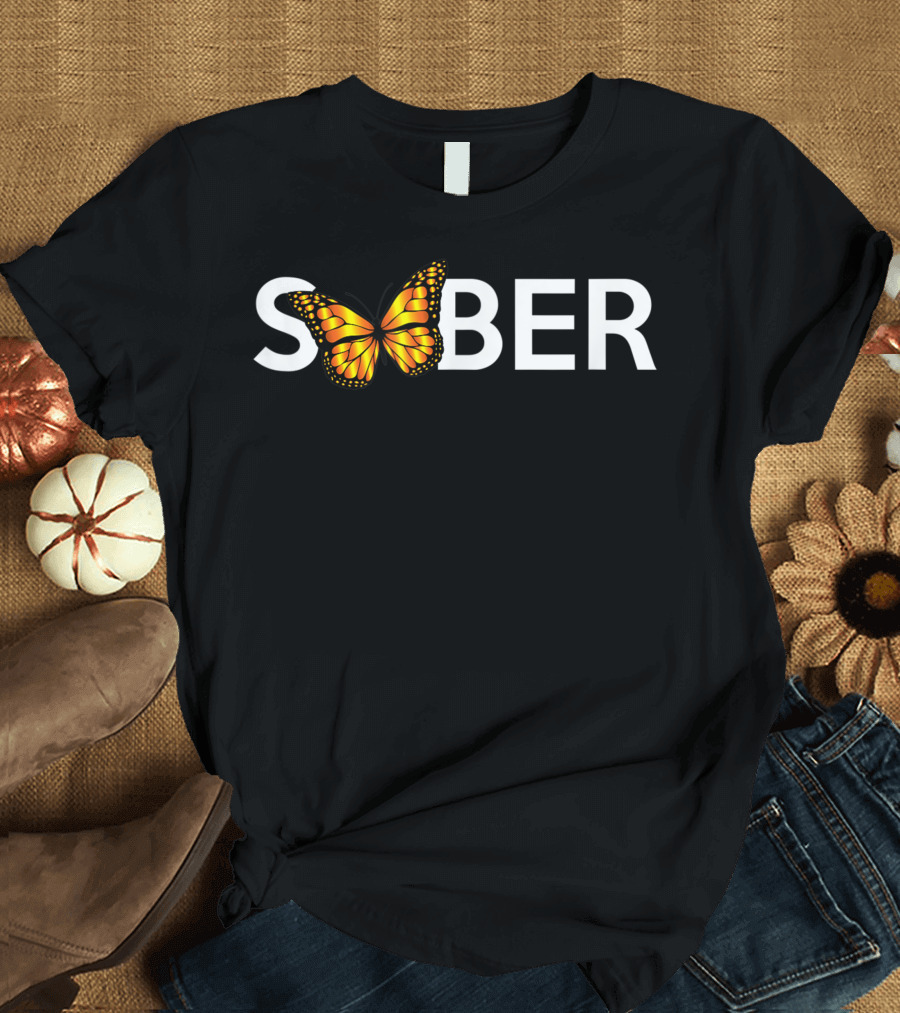 Sober Spring Butterfly Alcoholics Anonymous 12 Step Transformation T-Shirt
