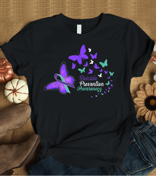 T-Shirt: Suicide Prevention Awareness Butterflies Purple and Teal T-Shirt Suicide Prevention Awareness Butterflies Purple and Teal T-Shirt