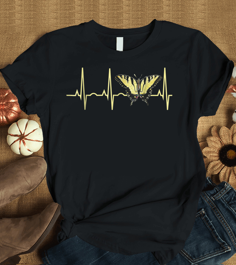 Tiger Swallowtail Butterfly Heartbeat Line T-Shirt