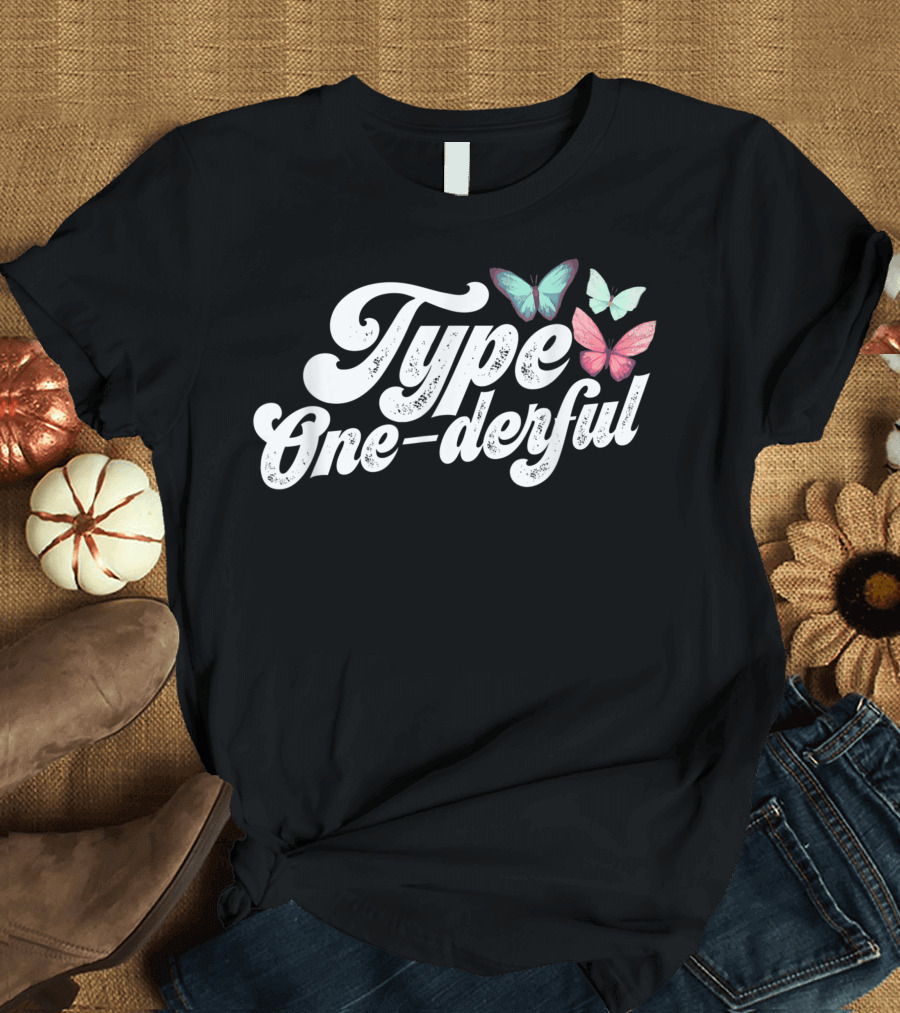 Type One-Derful Diabetes T1D Youth Butterflies T-Shirt
