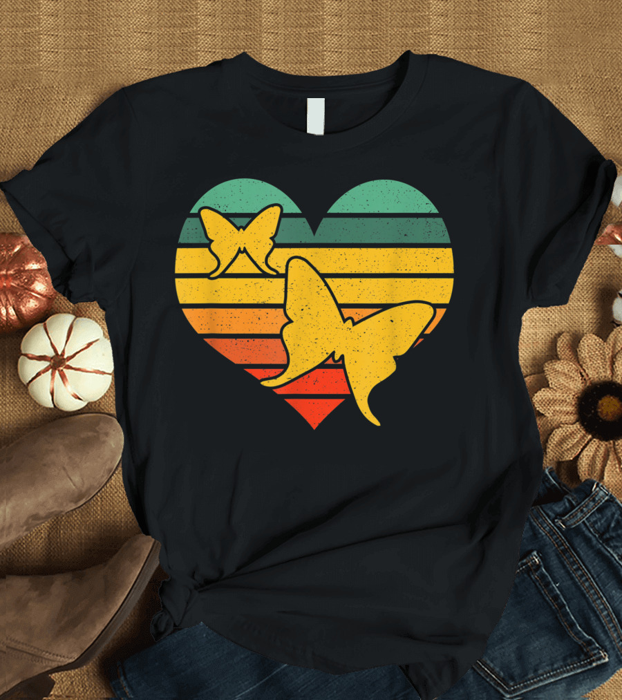 Valentine's Day Heart with Butterflies and Love Retro Valentine T-Shirt