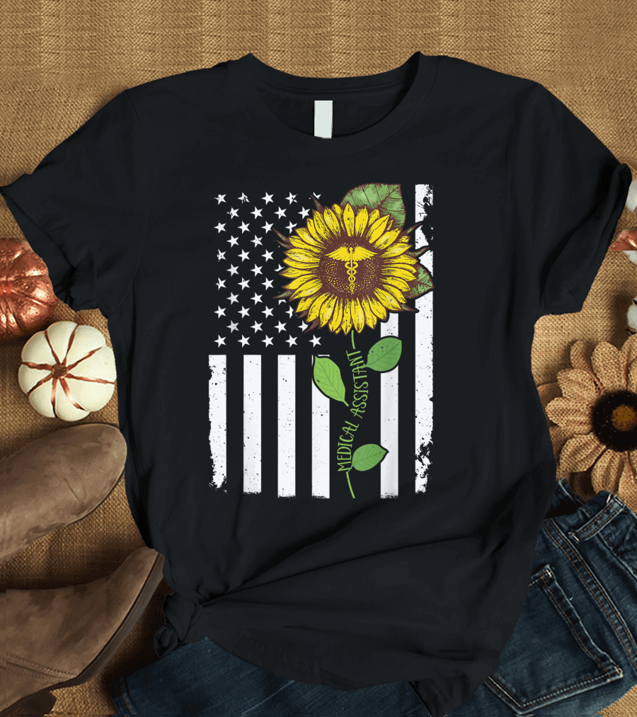 American Flag Sunflower Medical Assistant Caduceus T-Shirt