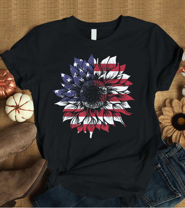 T-Shirt: American Flag Sunflower USA Flag Sunflower 4th of July Celebration Decor T-Shirt American Flag Sunflower USA Flag Sunflower 4th of July Celebration Decor T-Shirt