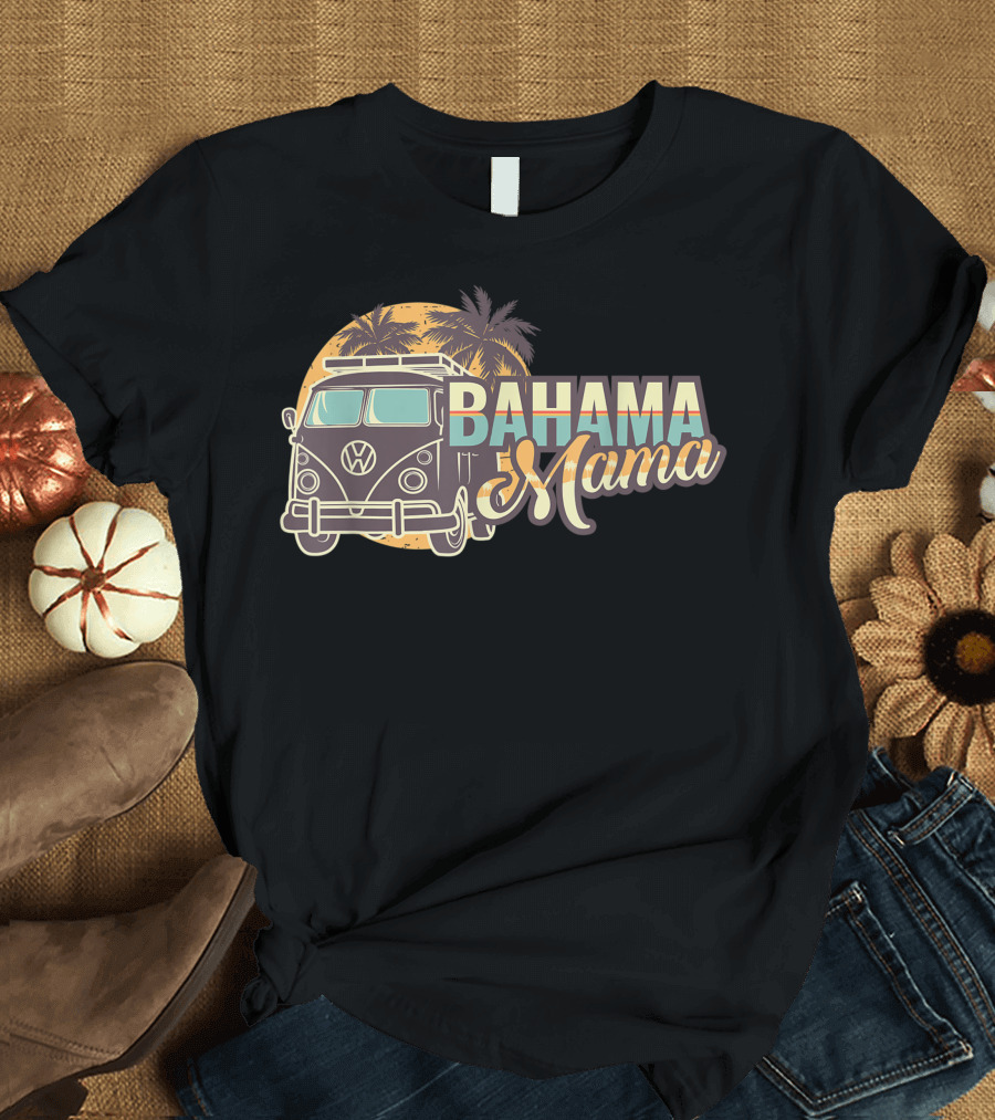 Bahama Mama Vintage 60s 70s Hippie Van with Palm Trees T-Shirt
