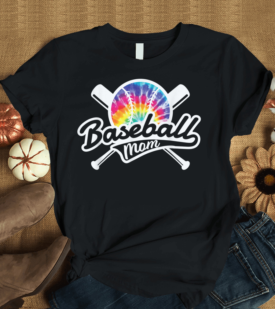 Baseball Mom Tie Dye双重交叉球棒生日 T-Shirt