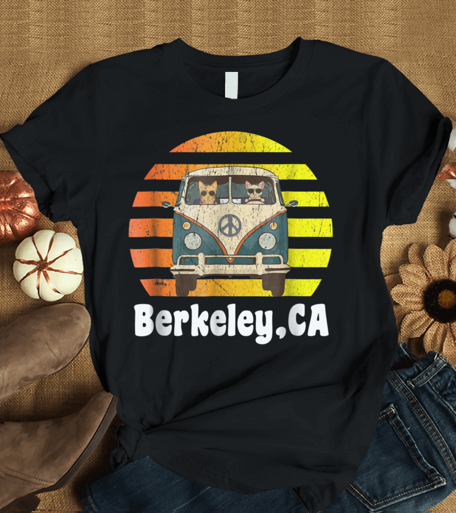 Berkeley CA Retro Hippie Van with Cats Peace T-Shirt