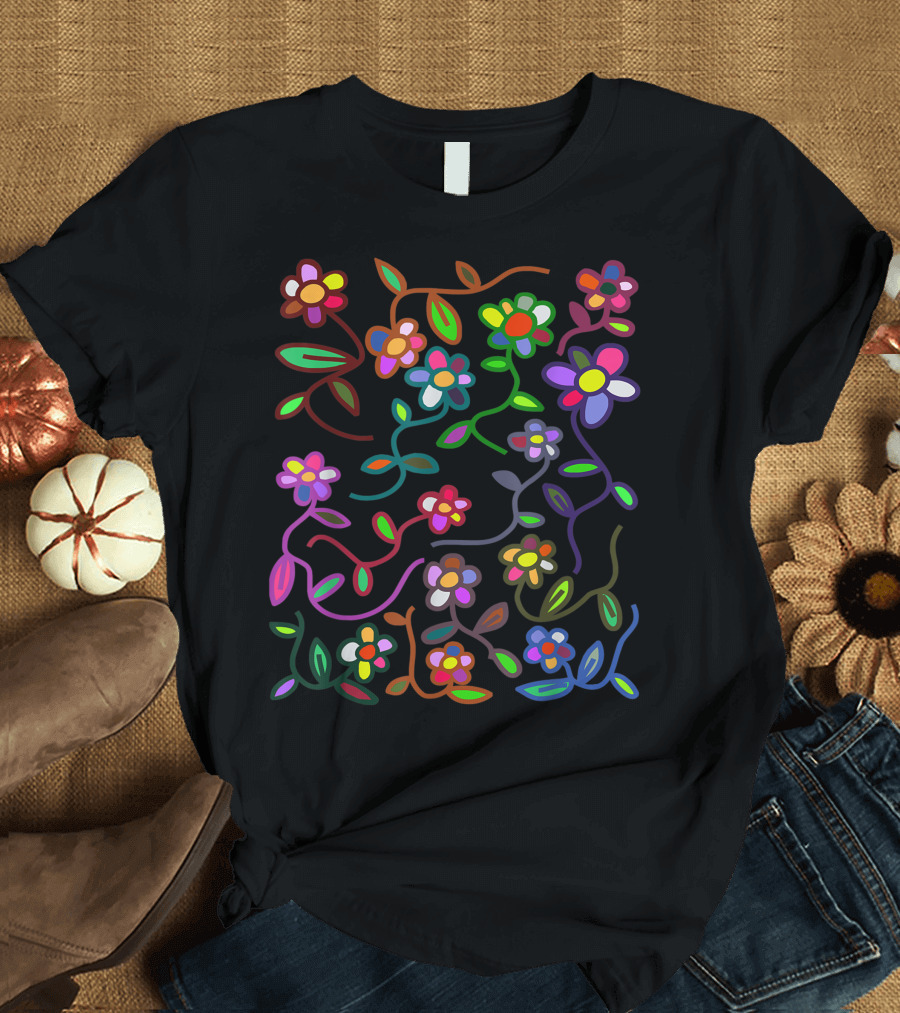 Boho Clothes Bohemian Clothing Floral Print Gypsy Hippie Vivid Multicolor Flowers T-Shirt