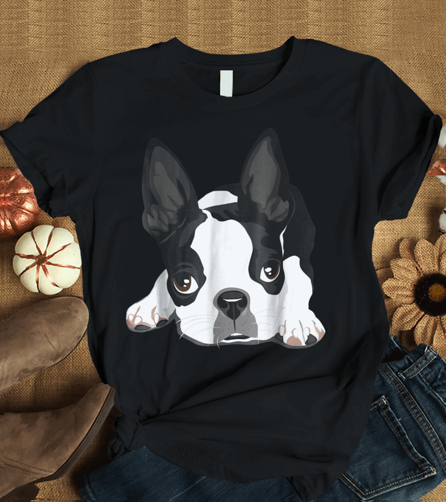Boston Terrier Dog Peeking Puppy Face T-Shirt