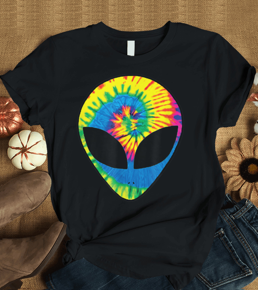 Bright Rainbow Tie Dye Alien Head Extraterrestrial Cool Tye Die T-Shirt