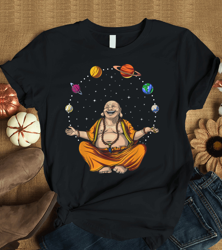 Buddha Zen Meditation Juggling Space Planets Spiritual Yoga T-Shirt