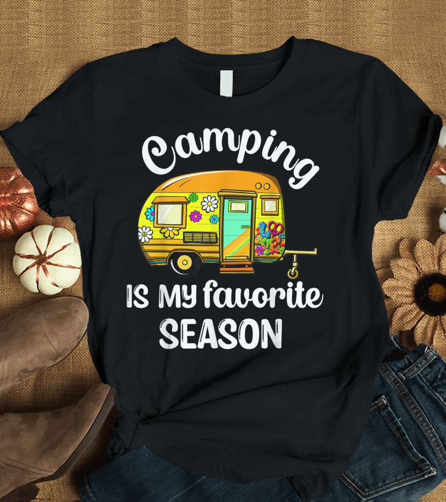 Camping Is My Favorite Season Hippie Van Floral T-Shirt