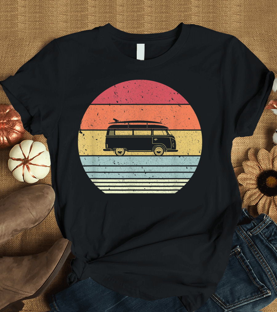 Retro Camper Van in Sunset Stripes Camping T-Shirt