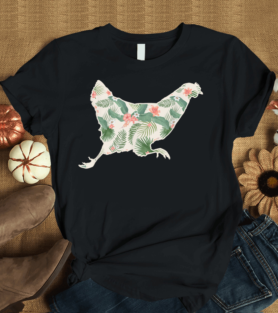 Chicken Floral Hen Hawaiian Print Women's T-Shirt