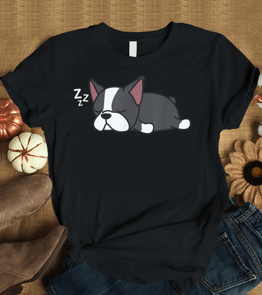 Cute Boston Terrier Bostie Puppy Mens Womens Dog Sleeping ZZZ T-Shirt