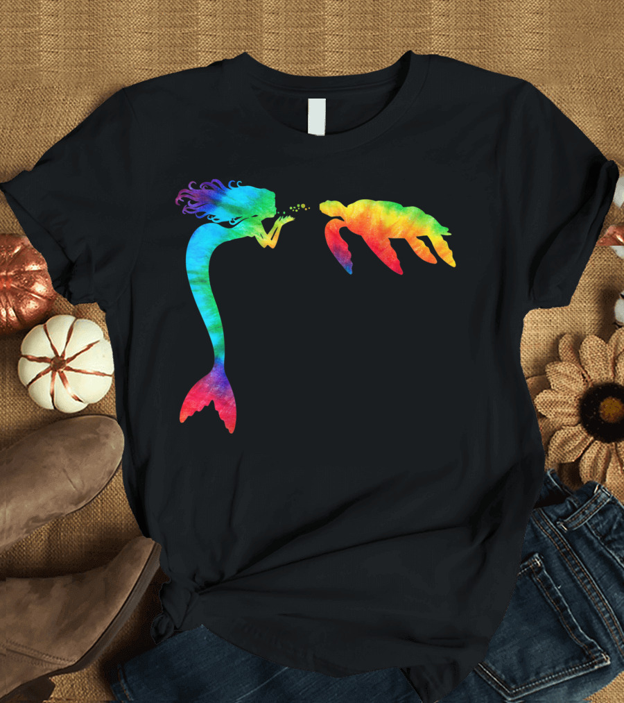Cute Sea Turtle Mermaid Ocean Tie Dye Rainbow Fantasy T-Shirt