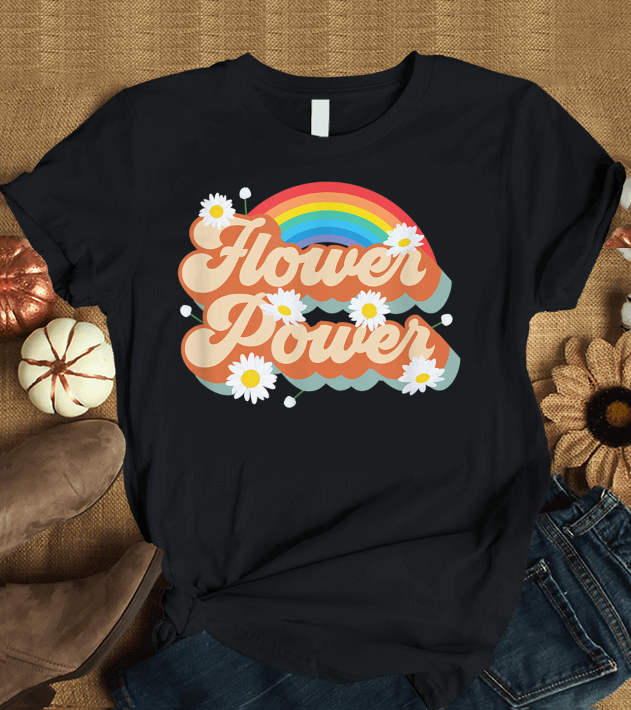 Daisy Flower Power 70s Style Rainbow Hippie Retro T-Shirt