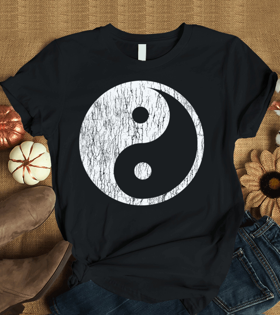 Distressed Yin Yang Symbol Black and White Texture T-Shirt