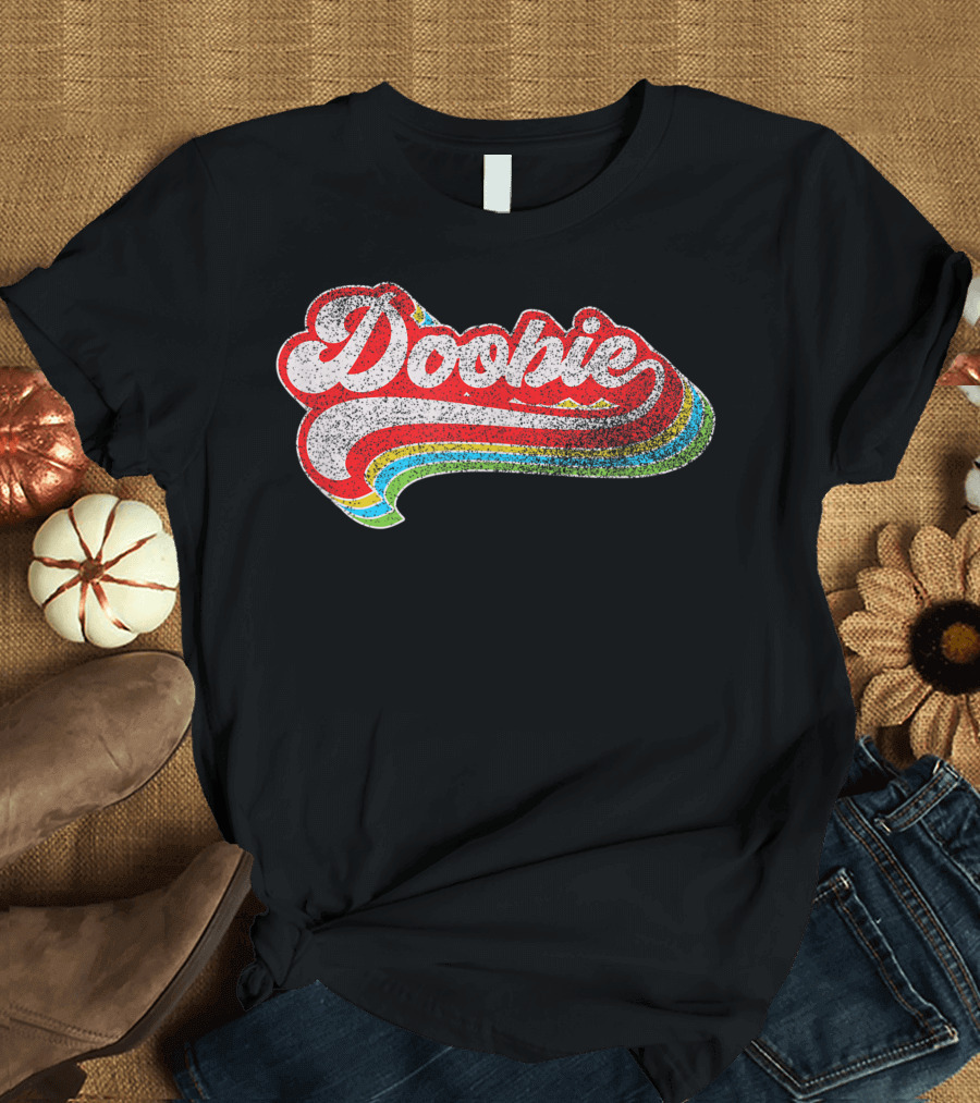 Doobie Retro Distressed Rainbow Script T-Shirt