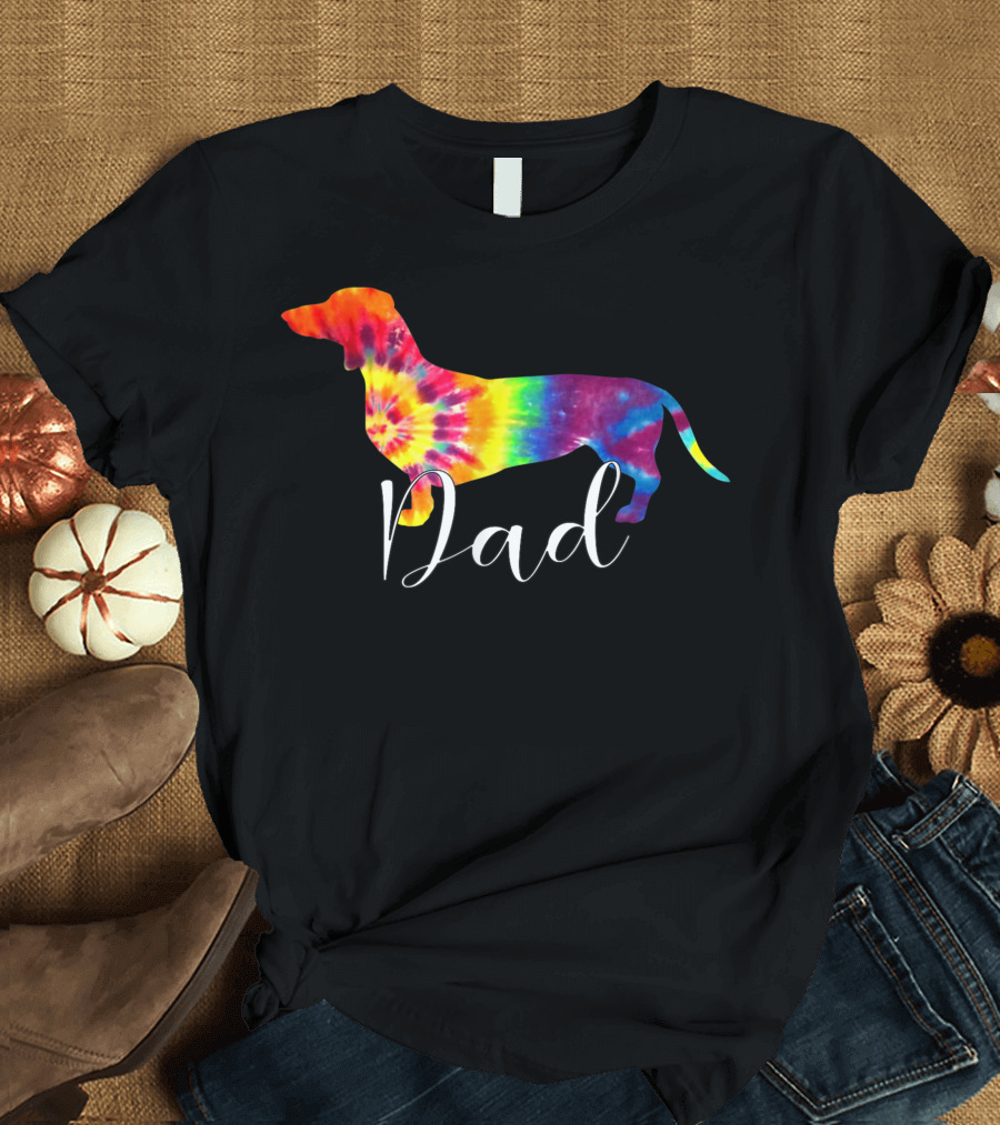 Doxie Dachshund Dad Tie Dye Dog Weenie Hippie Dye Rainbow T-Shirt