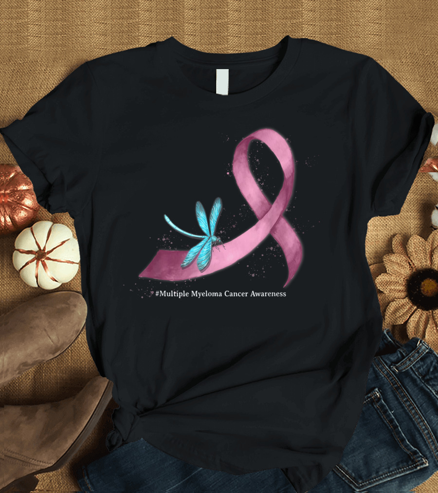 Dragonfly Burgundy Ribbon #Multiple Myeloma Cancer Awareness T-Shirt