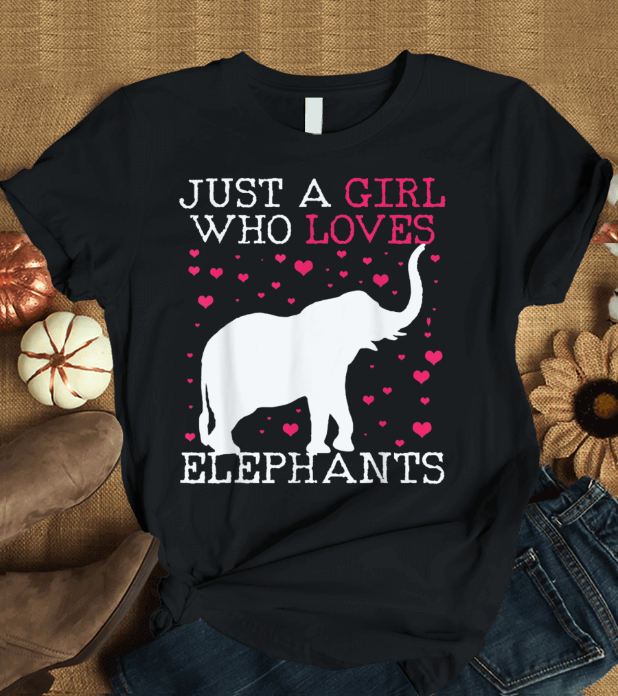 Just A Girl Who Loves Elephants Surrounded By Hearts T-Shirt