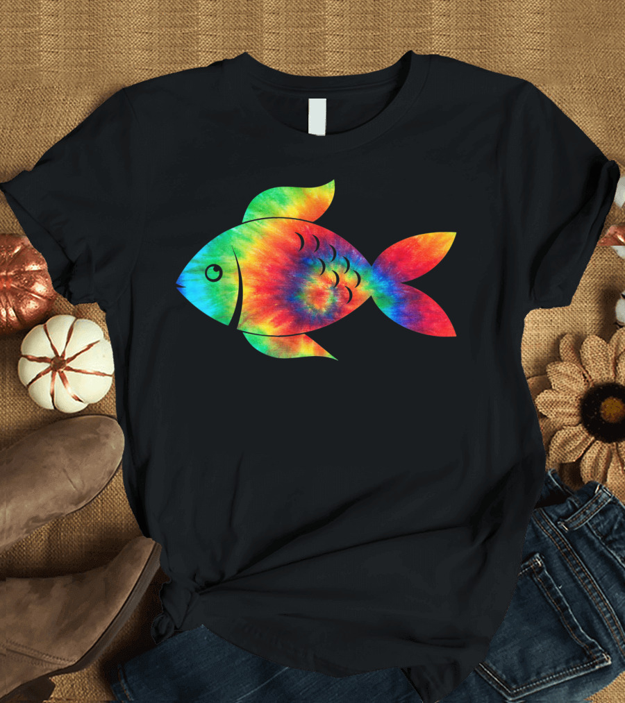 Rainbow Tie Dye Fish Ocean Hippie Hippy Costume T-Shirt