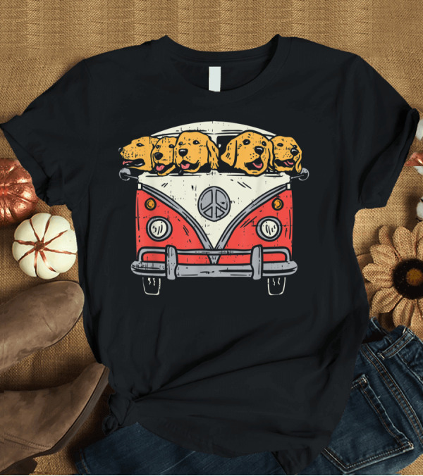 T-Shirt: Golden Retriever Peace Van Hippie Vintage 80s T-Shirt Golden Retriever Peace Van Hippie Vintage 80s T-Shirt