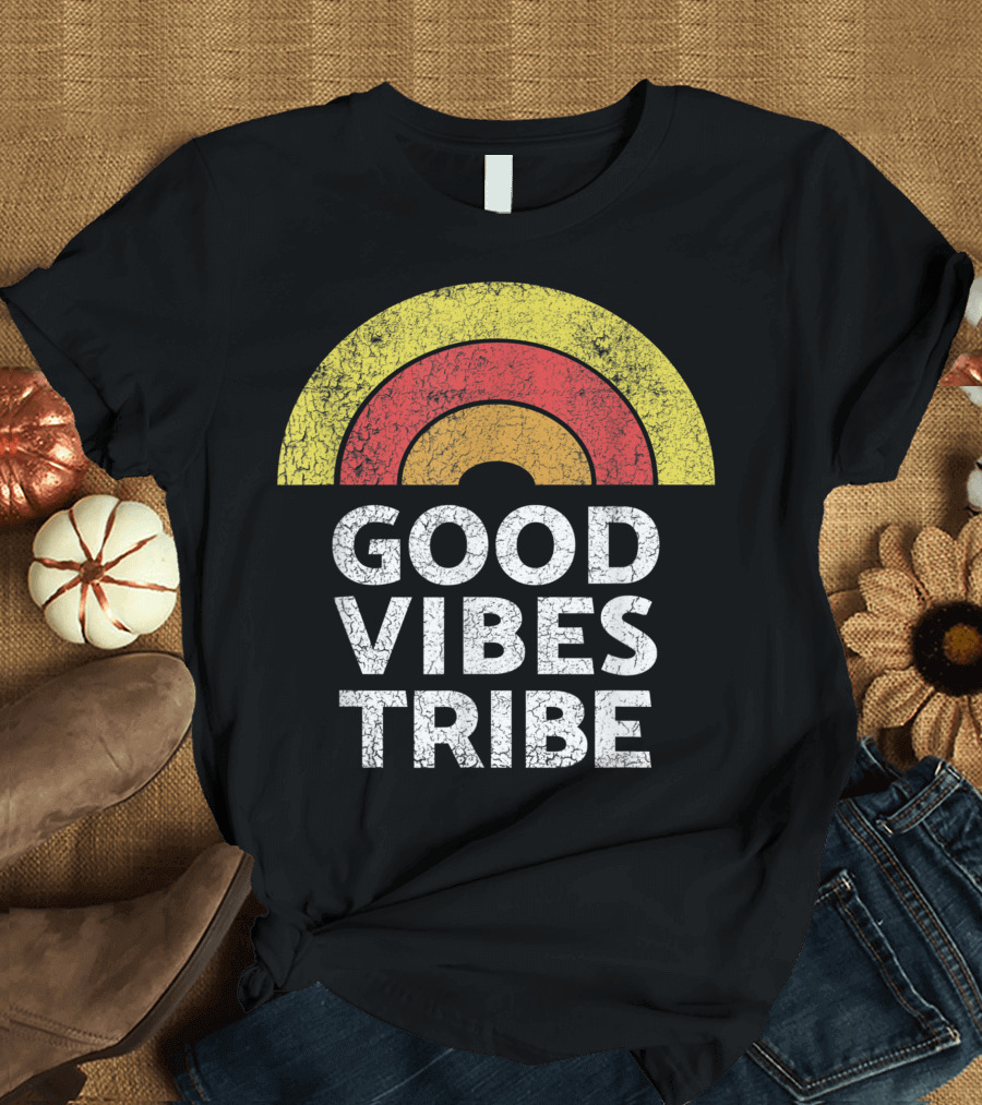Good Vibes Tribe Vintage Boho Hippie Sun Rainbow Summer T-Shirt