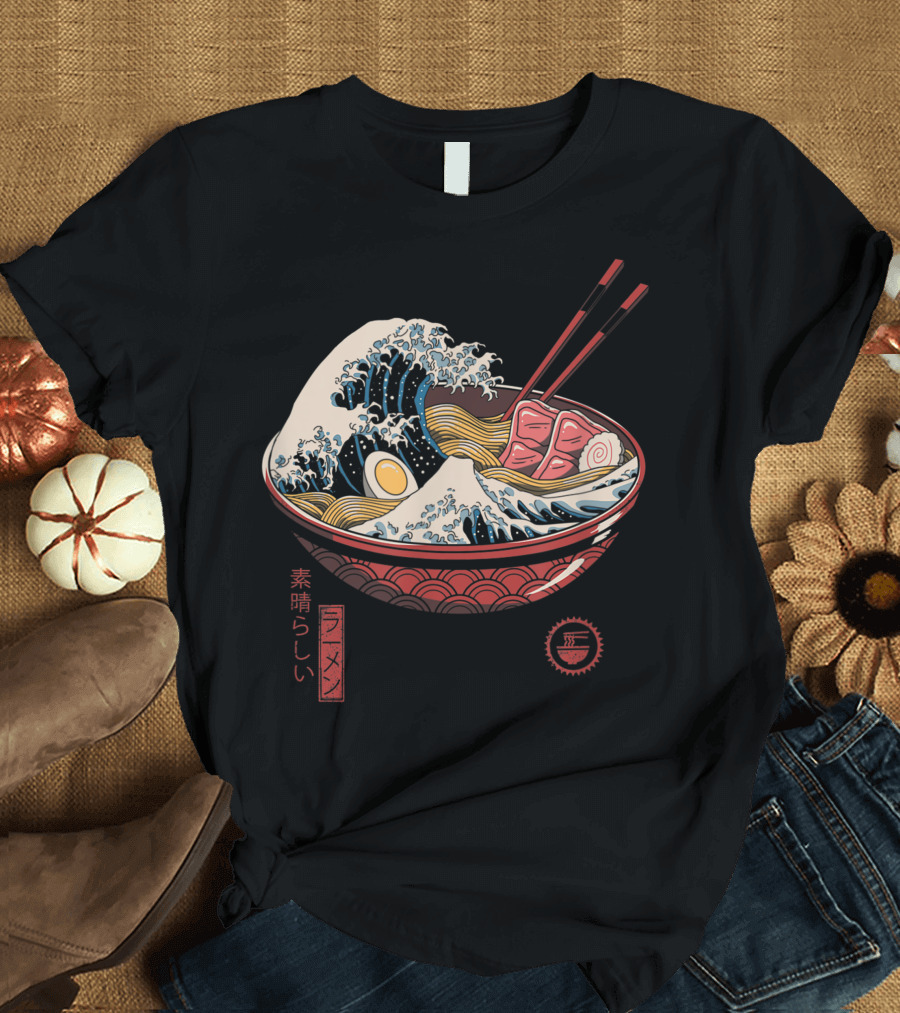 Great Ramen Wave Kanagawa Style Noodles Bowl Katsushika Hokusai Fusion T-Shirt