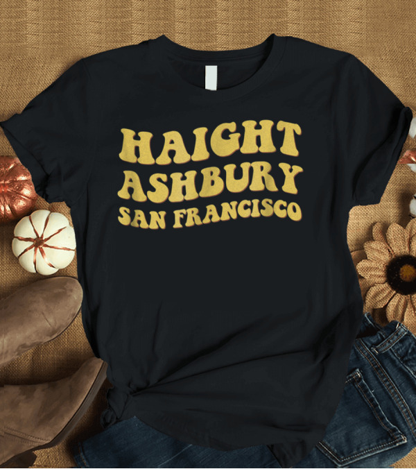 T-Shirt: Haight Ashbury San Francisco Hippie Bubble Lettering T-Shirt Haight Ashbury San Francisco Hippie Bubble Lettering T-Shirt
