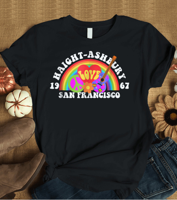 T-Shirt: Haight-Ashbury San Francisco 1967 Summer of Love Peace Guitar Rainbow T-Shirt Haight-Ashbury San Francisco 1967 Summer of Love Peace Guitar Rainbow T-Shirt