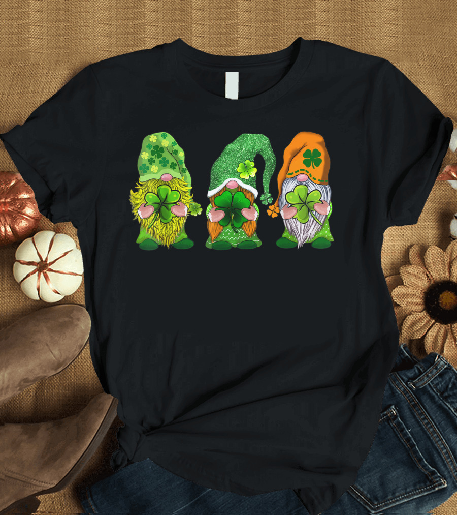 Happy St Patricks Day Three Gnomes with Shamrocks T-Shirt