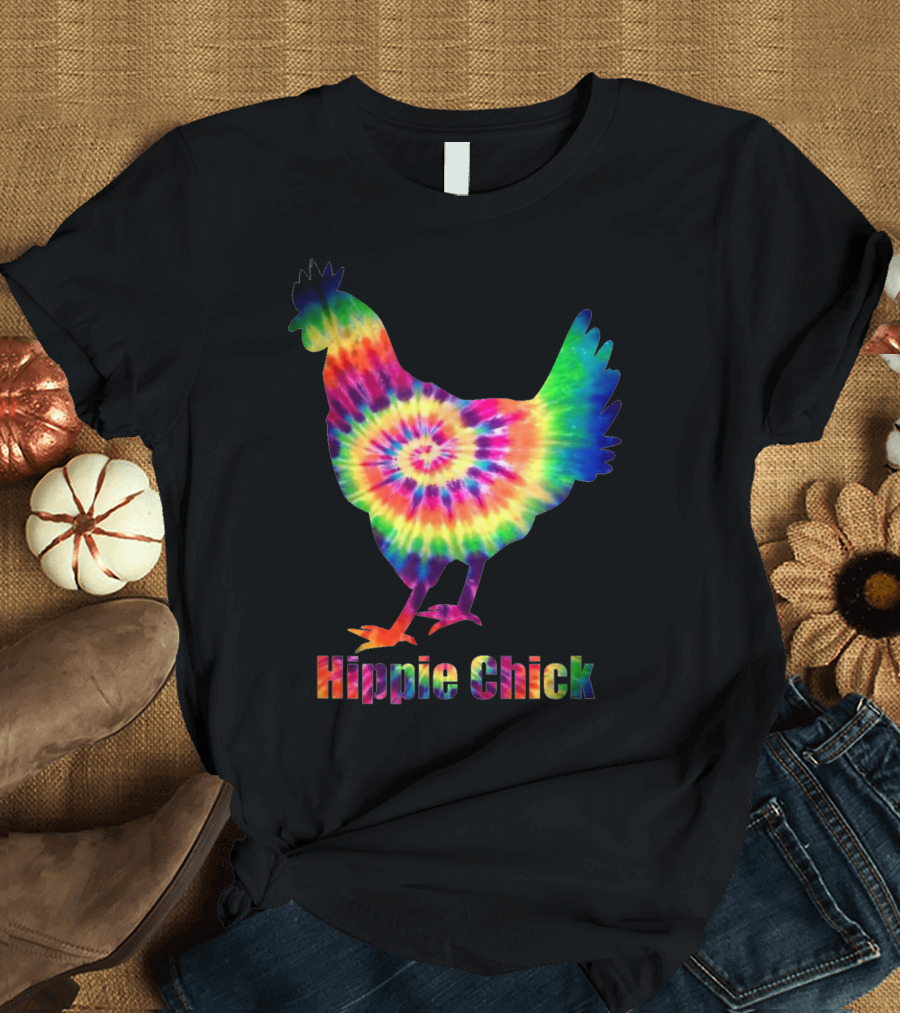 Hippie Chick Tie Dye Chicken Ideas For Her Tx Vibrant Colorful Spiral T-Shirt