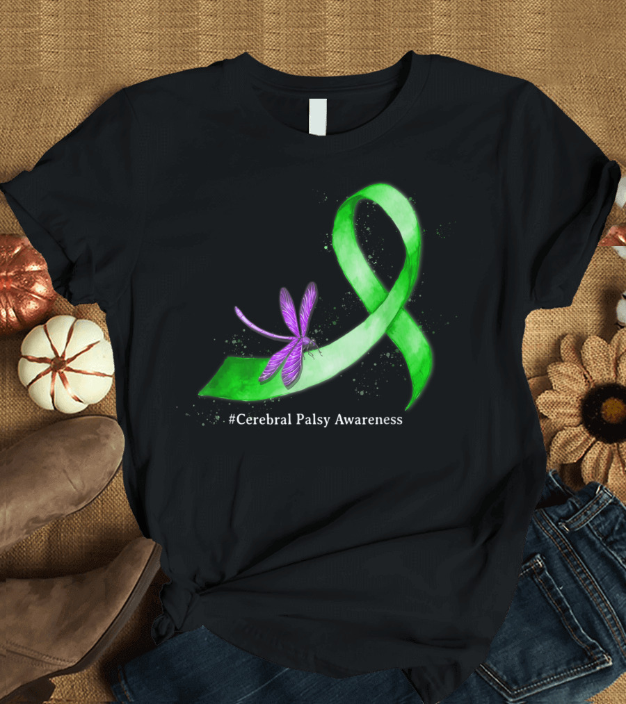 Hippie Dragonfly Green Ribbon #Cerebral Palsy Awareness T-Shirt