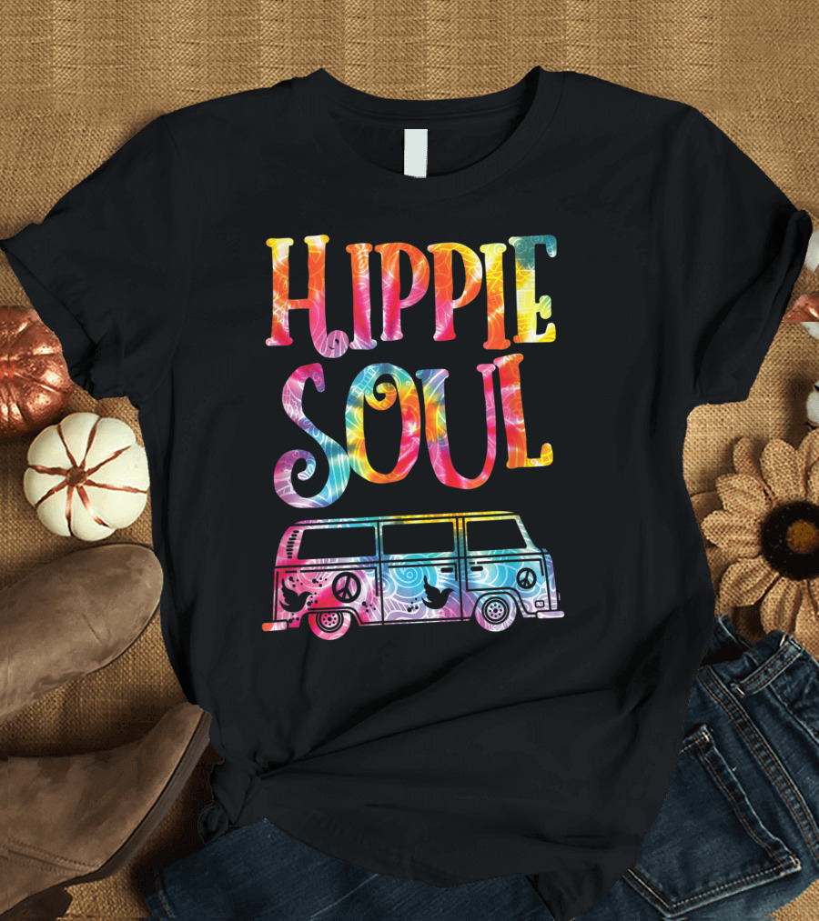 Hippie Soul Tie Dye Van with Peace and Love Symbols T-Shirt