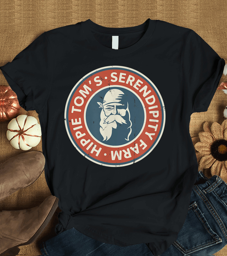 Hippie Tom's Serendipity Farm Vintage Logo Old Man with Beard T-Shirt