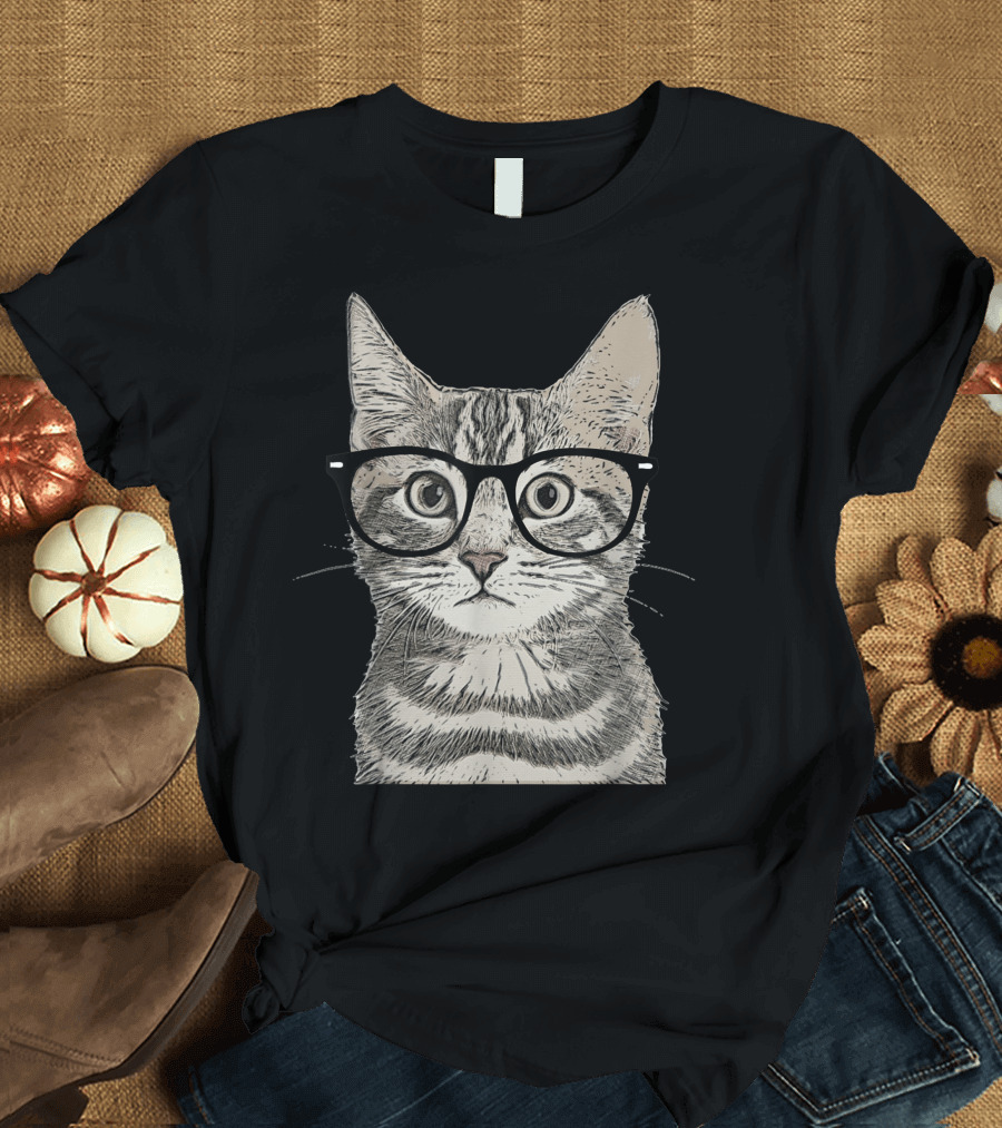 Hipster Cat Kitten Wearing Spectacles Eyeglasses T-Shirt