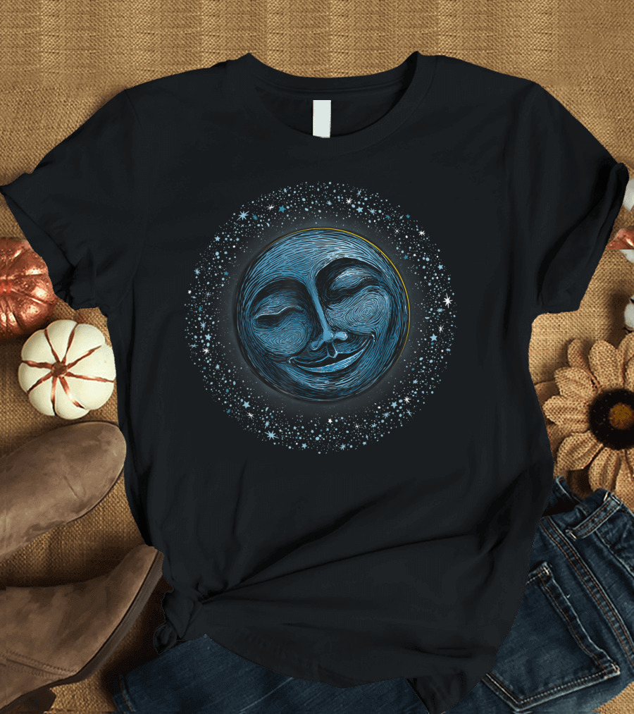 Man On The Moon Mystical Face Full Moon Starry Aura T-Shirt