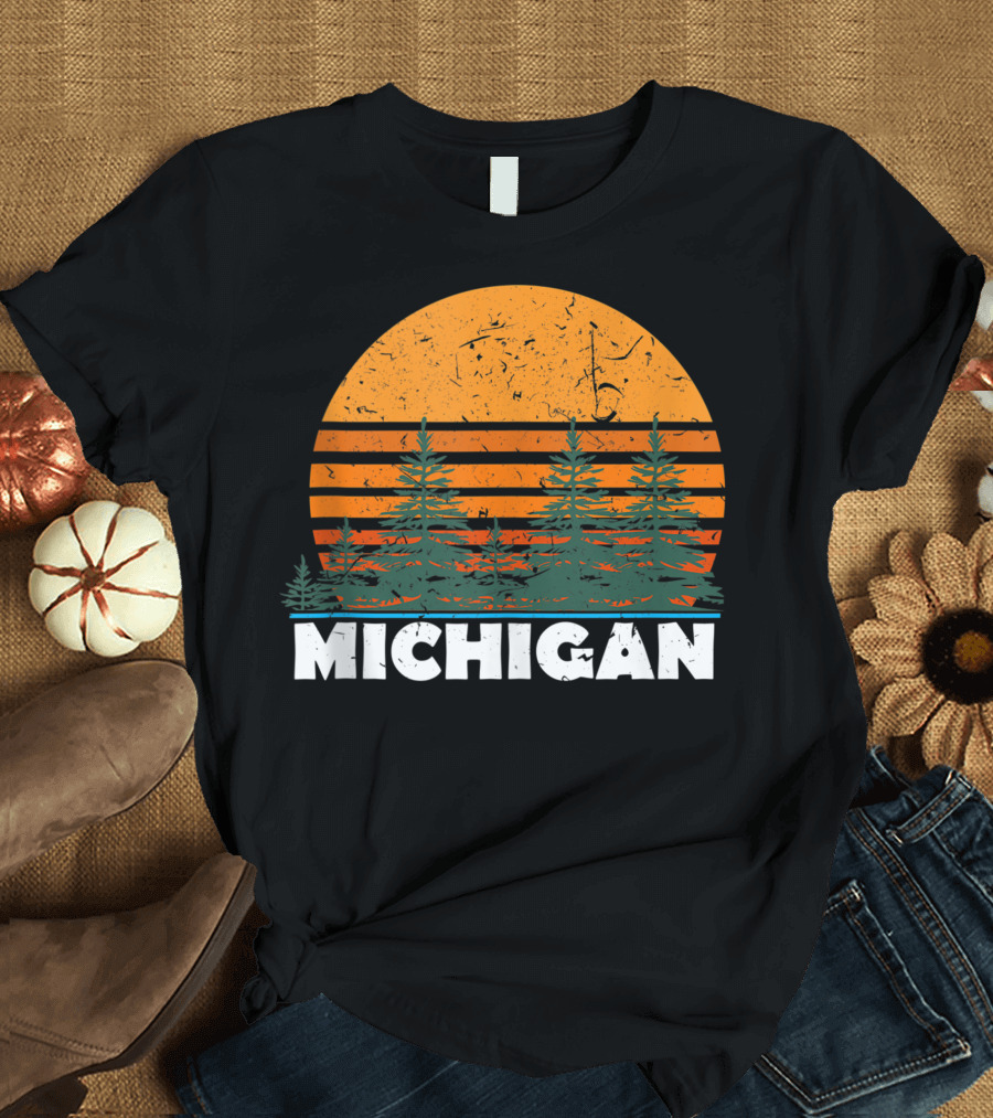 Michigan Vintage Sunset with Pine Trees T-Shirt