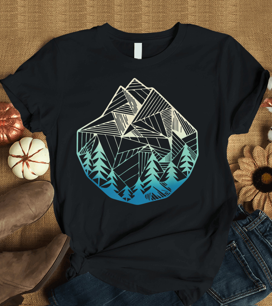 Minimal Mountains Geometry Forest Outdoor Hiking T-Shirt